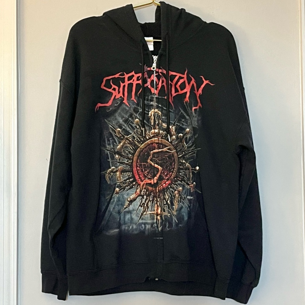 Gildan Suffocation Band Zip Up Hoodie Sz L Death Metal Metalhead Rare HTF 2000s
